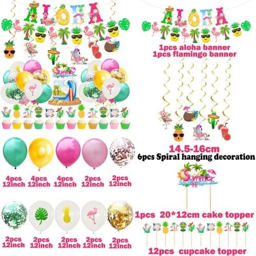 Flamingo Pineapple ALOHA Palm Leaf Balloon Banner Bunting Garland Summer Tropical Flamingo Party Supplie Hawaiian Party Decor