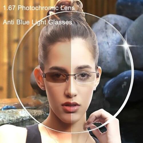 1.67 Photochromic Gray Blue Light Blocking Lens Women Men Myopia Reading Presbyopia Glasses Astigmatism Prescription Lens UV400