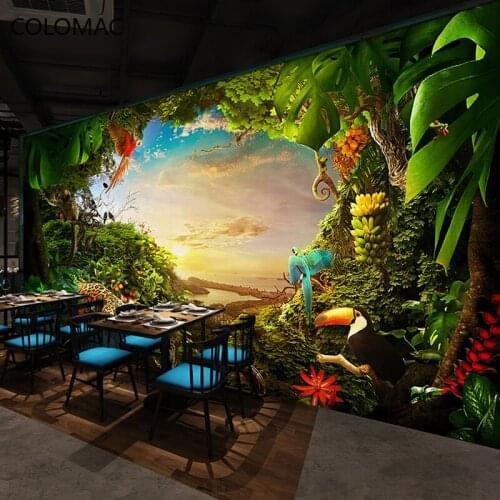Colomac Custom 3d Forest Tropical Rainforest Wallpaper Theme Zoo Restaurant Background Mural Decor for Walls Drop Shopping