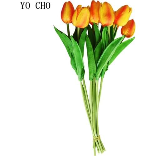 YO CHO 31PCS Tulips Artificial Flowers PU Real Touch Fake Flower For Bridal Bouquets Wedding Home Garden Decor Holiday Gifts DIY