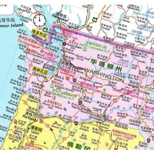 Map of the United States in Chinese and English showing the distribution of major national universities in the United States
