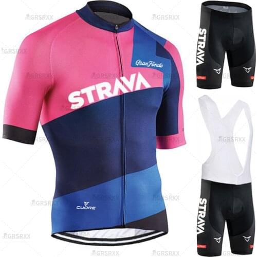 STRAVA Cycling Jersey Set Anti- UV And Sweat Summer Cycling Suit 2021 New Pocket Breathable MTB Downhill Team Sportswear for Men