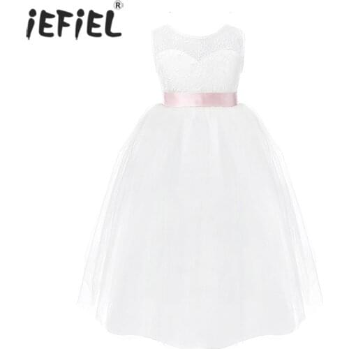 Summer Girls Princess Dress Round Neck Sleeveless Mesh Tutu Dress Kids Clothes Bridesmaid Birthday Party Wedding Girl Dresses