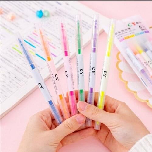 High Quality Double Head Highlighter Pen Fashion Transparent Fluorescent Marker Pen Student Drawing School Office Stationery