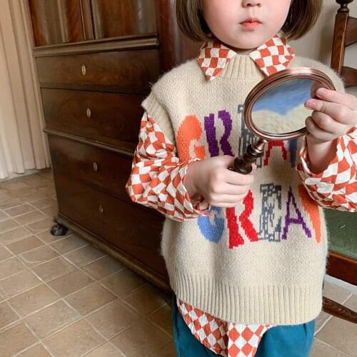 MILANCEL 2021 Autumn Kids Clothes Letter Vest Girls Outwears Korean Kintting Tops Casual Children Clothing