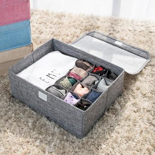 Washable Bra Underwear Storage Box With Cover linen Folding Cases Necktie Socks Underwear Clothing Organizer Container