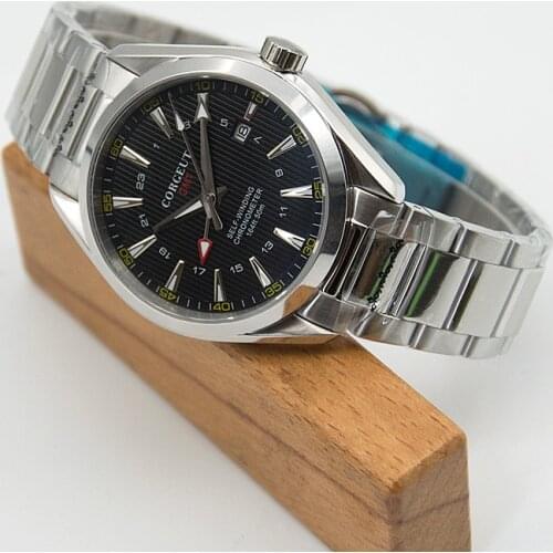 CORGEUT Luxury Top 41mm Mens Clock Blue Dial Automatic Date Calendar Mechanical Sapphire Crystal SS Luminous Male Wrist Watch