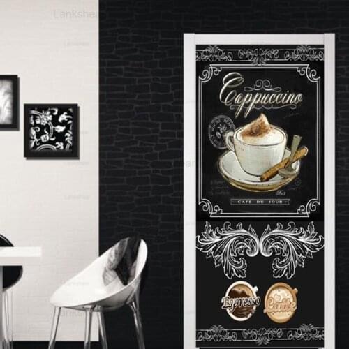 European Style Retro 3D Blackboard Coffee Graffiti Mural Wallpaper Restaurant Cafe Door Paste Pvc Waterproof Door Stickers Decal