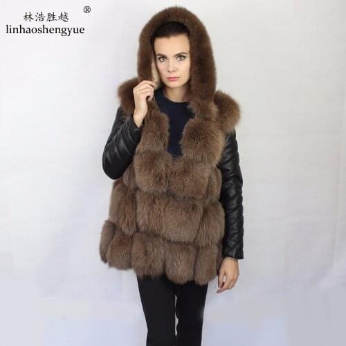 Linshenghaoyue 2017 NEW Fashion Real Fur Fox Fur Women Coat with Cotton Sleeve Freeshipping