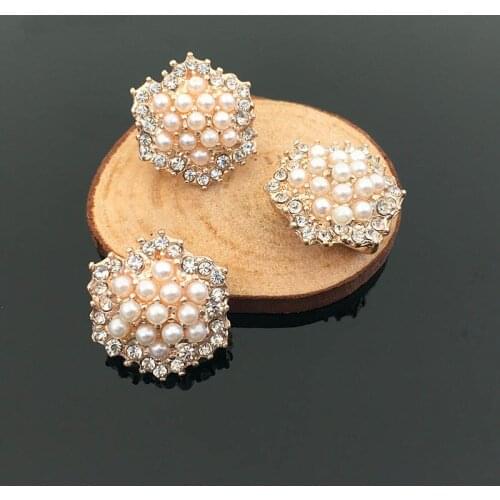 2016New 50Pcs Rhinestone Shank button with Pearl center for wedding embellishment and DIY hair accessioy HZ201