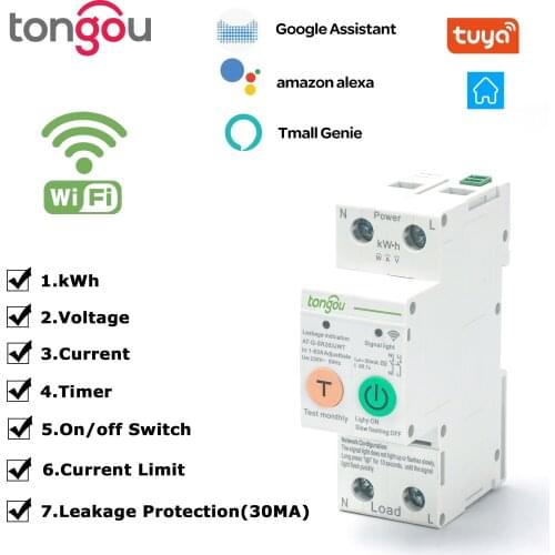 Single Phase WIFI Smart Energy Meter Kwh Metering Monitoring Circuit Breaker Timer Relay with Leakage Protection 63A