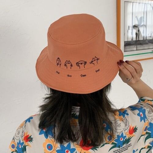 Cartoon Bucket Hats Sunshade Sunscreen Student Basin Hat Sun Hat Sun Protector Hat 4 Cat Face Hat Korea Unisex Bucket Hats