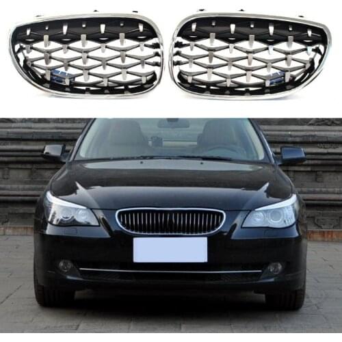 2Pcs Front Grill Heat-resistant Anti-corrosive Electroplating Mesh Kidney Grille Replacement 51712155446 51712155447 51137065701