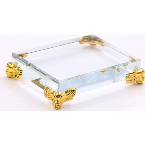 Rectangle Crystal Glass Cube Base Decorations Craft Base Feng Shui Home Decoration Accessories Modern Display Stand Holder Gifts