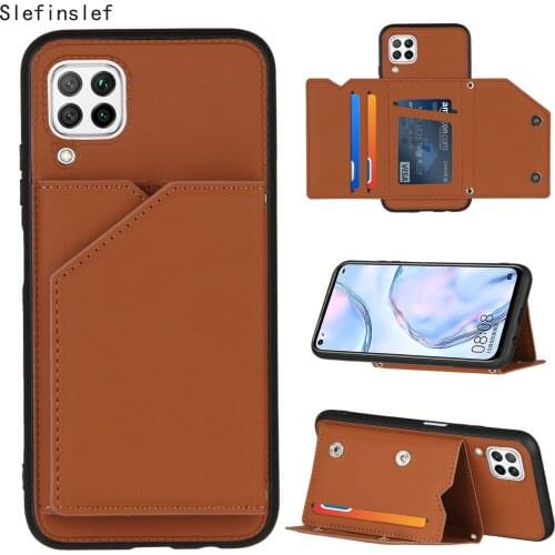 Skin Feel PU Leather Card Slots Holder Shockproof Phone Case for Huawei P40 P30 Pro Lite Nova 6SE P smart Z Kickstand Back Case