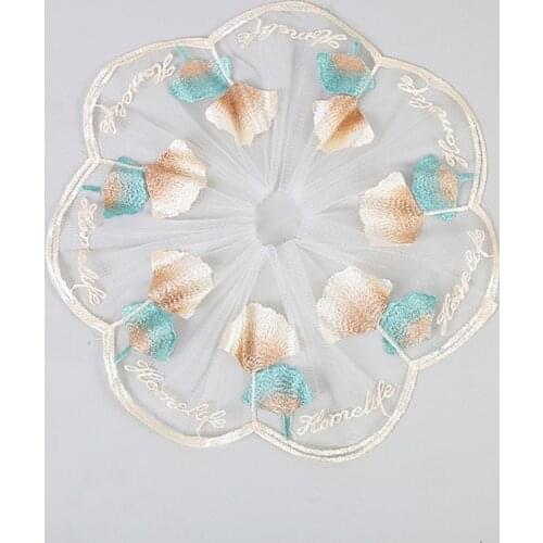 2Yard 18cm Embroidery Transparent Mesh Ginkgo Leaf Fan Lace For Curtain Home Textile Bedding Toy Decoration Material