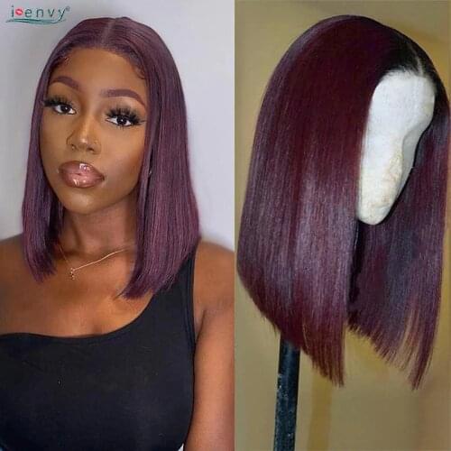 Transparent Lace Burgundy Short Bob Lace Front Wigs Brazilian Red Lace Front Wig Straight Lace Short Bob Human Hair Wigs Remy