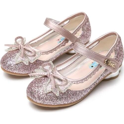 Disney Genuine leather Girls Sandals New Pearl Shoes Childrens Fashion Bow Shoes Girls Dance Shoes Princess Sandals