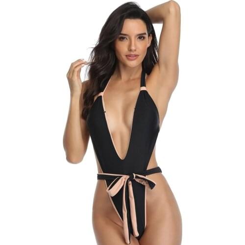 Sexy Deep V-Neck One Piece Swimsuit Women Bandage Bathing Suit Backless High Cut Out Monokini Swimwear Beach Wear Swimming Suit