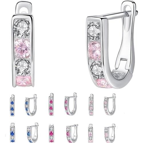 Wholesale Pure 925 sterling Silver shining Pink Crystal Earring Cute Blue Hoop Earring For Kids Girl Party Gift