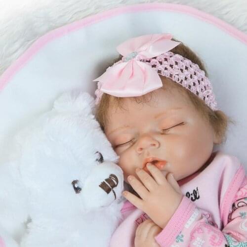 55cm Rooted Mohair Sleeping Silicone Reborn Baby Dolls Eyes Closed Doll Reborn Babies Brinquedos Princess Newborn Toys for Girls