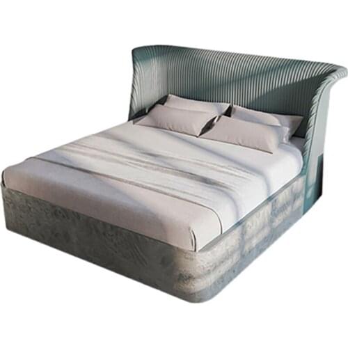 Light luxury ins net red double Hong Kong style leather bed high back Italian Nordic master bedroom leather bed modern