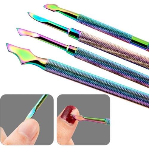 Nail Cuticle Pusher Double Side Anti-Slip Colored Titanium Stainless Steel Cuticle Removing Pusher Manicure Nail Cuticle Tool