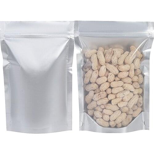 Thick Clear Front Back Silver Aluminum Foil Ziplock Packaging Bag Stand up Frosted Plastic Heat Sealing Pet Food Storage Pouches