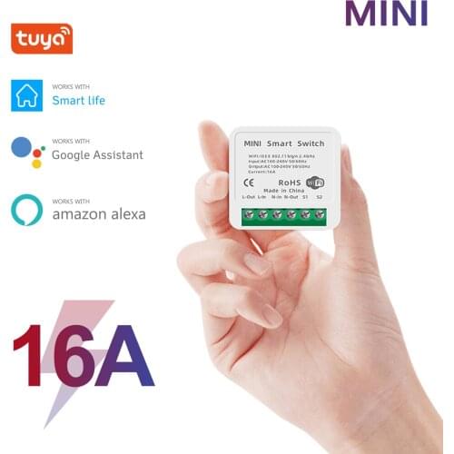 Tuya Wifi Mini Smart Switch Supports 2 Way Control, Smart Home Automation Module with Alexa Google Assistant Smart Life App