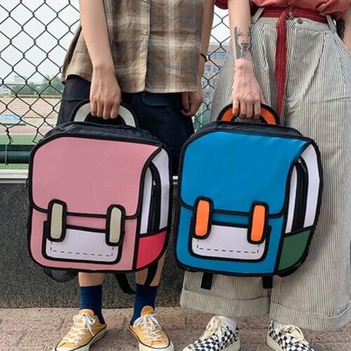 Creative Women 2D Drawing Backpack Cartoon School Bag Comic Bookbag for Teenager Girls Daypack Travel Rucksack