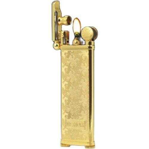 Japan Mr.Smoke Brand Copper Gold Thin Wheel Kerosene Oil Lighter,Personality MenS Cigarette Lighter, Gift