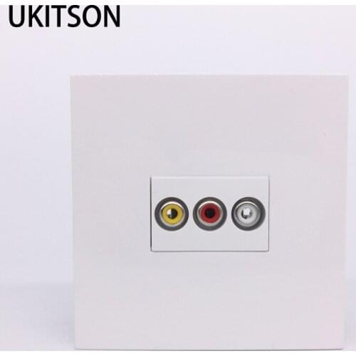 86x86mm White Color 3RCA Video Audio Socket Panel AV Outlet Faceplate