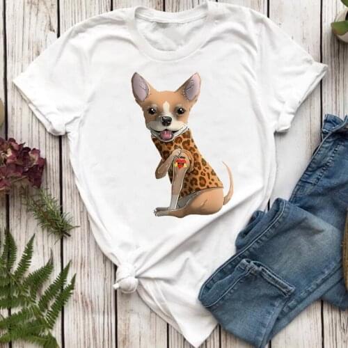 Women T-shirts Leopard Printing 90s Trend 90s Cute Animal Dog Pet Mom Top Lady Tshirt Sweet Ladies Print Stylish Tee T-Shirt