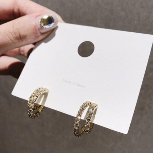 S925 Needle Stud Earrings For Women Korean Double Crystal Earrings Semi Arc Geometry Metal Stud Jewelry Wholesale
