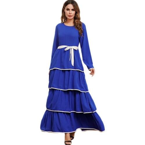 Kaftan Abaya Muslim Women Long Dress Loose Turkish Casual Layered Dress Arab Jilbab With Belt Ramadan Islamic Clothing Fashion