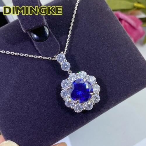 DIMINGKE 13*13MM Sapphire Silver Necklace Super Flash 100%-S925 Womens Jewelry Party Anniversary Birthday Gift