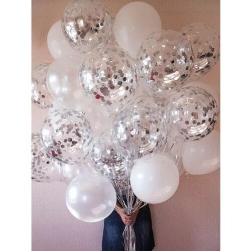 30pcs 12inch Silver Confetti Balloon Happy Birthday Wedding Party Decor Globos Pearl White Air Helium Balls Baby Shower Supplies