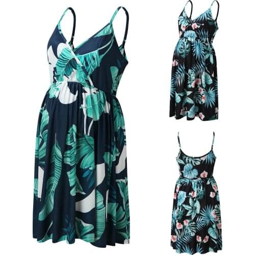 Pregnancy Pajamas Sleeveless High Waist Green Floral Sling Dress Nightdress Pregnancy Clothing Maternity Dresses Vestidos
