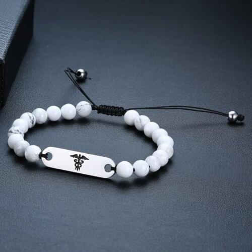 Medicine Occupation Symbol Sign Men White Beaded Free Engraved Rope Braided Id Bracelet Handmade Jewelry