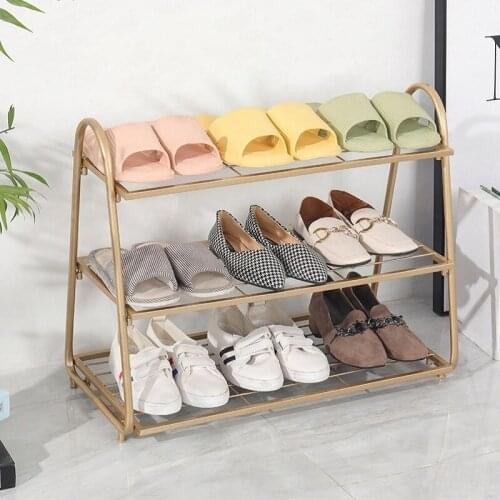Household indoor shoe rack Nordic style small shoe cabinet metal gold multi-functional shoe rack creative entry shoe cabinet