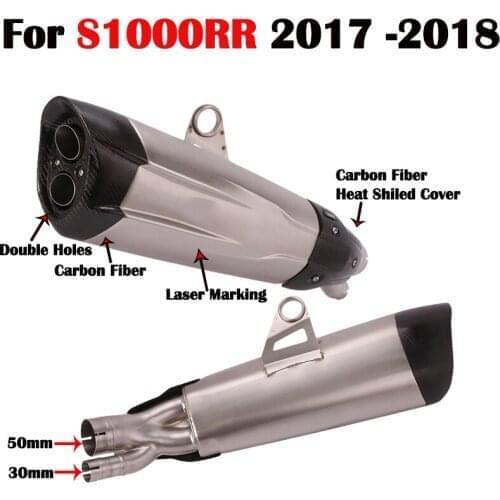 For BMW S1000RR 2018 Motorcycle Exhaust Pipe Mid Pipe with Tail Escape Heat Guard Carbon Double Holes DBKiller Slip On 2017 2018