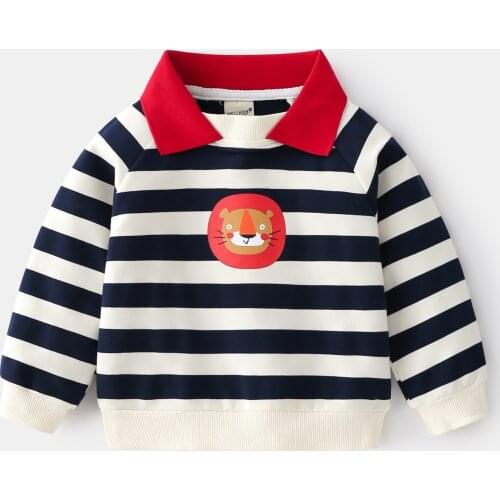New Casual Boys Polo T-shirt Striped Tiger Pattern Kids Tops Tees Toddler Shirt Cotton Long Sleeve Childrens Clothes