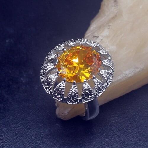 Gemstonefactory Jewelry Big Promotion Single Unique 925 Silver Yellow Citrine Perfect Women Men Gifts Band Rings 8# 20212965