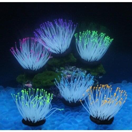 H55E Artificial Sea Anemone Realistic Silicone Coral Plant Aquarium Decoration 3.5 Inches Fish Tank Ornaments Random Colors