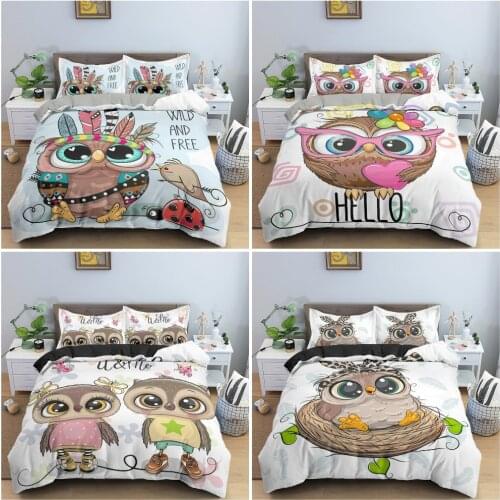 Cute Cartoon Tribal Owl Bedding Set Bedclothes Children Bedroom Decor Quilt Cover Full King Queen Size Home Textile 2/3Pcs