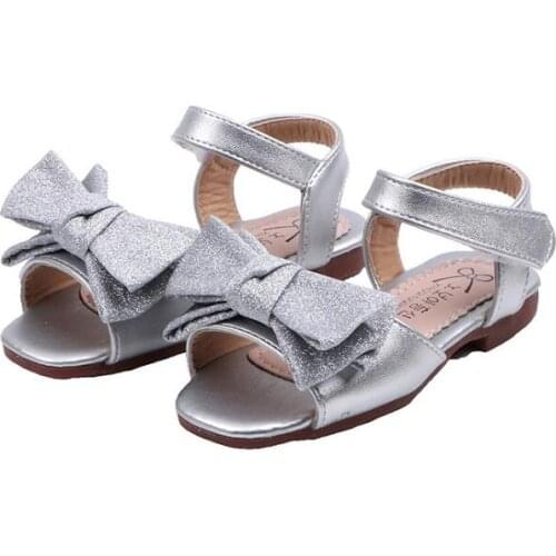 2021 Summer Girls Sandals Butterfly Knot Princess Shoes For Children Big Girls Pearls T Strap Sandal Platform Beach Shoes 1-12y