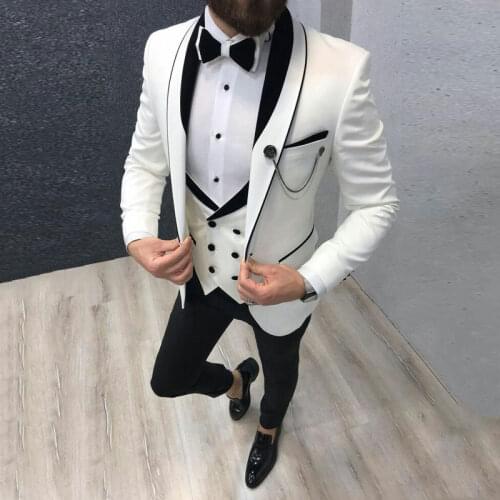 2020 Best Selling Mens Suit White Wedding Suits For Men Custom Made Slim fit Groom Tuxedo Jacket 3 piece Suit Best Man Blazer