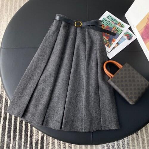 Midi 11.12 Elegant Temperament Fashion High End Women Wool A-line Pleated Skirt