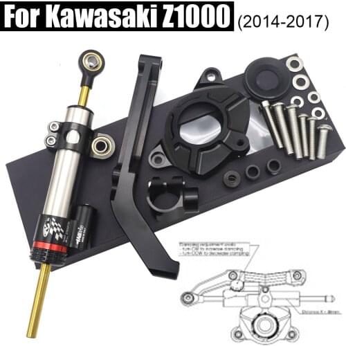 Motorcycle CNC Damper Steering StabilizerLinear Reversed Safety Control+Bracket For KAWASAKI Z1000 Z 1000 2014-2017 2016 2015