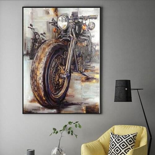 Retro Motorcycle Minimalist Wall Art Canvas Poster and Print Canvas Painting Decorative Picture Living Room Home Decor Framework